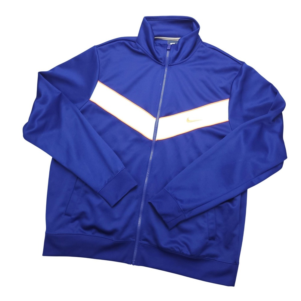 Nike Track Jacket Mens 2XL Blue Colorblock Full Zip Chevron Orange Trim Athletic